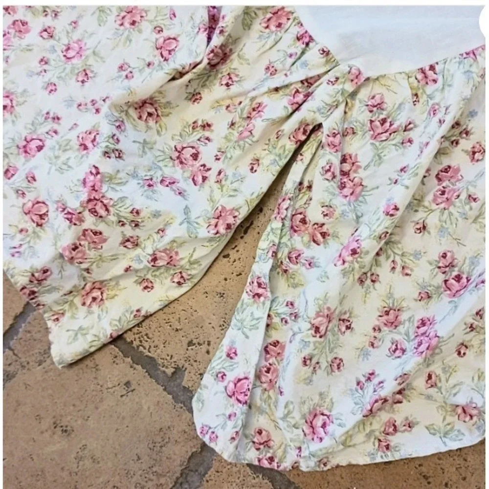 Eddie Bauer Bedskirt & Pillowcase FULL Beige Floral Rose Cotton Romantic Cottage